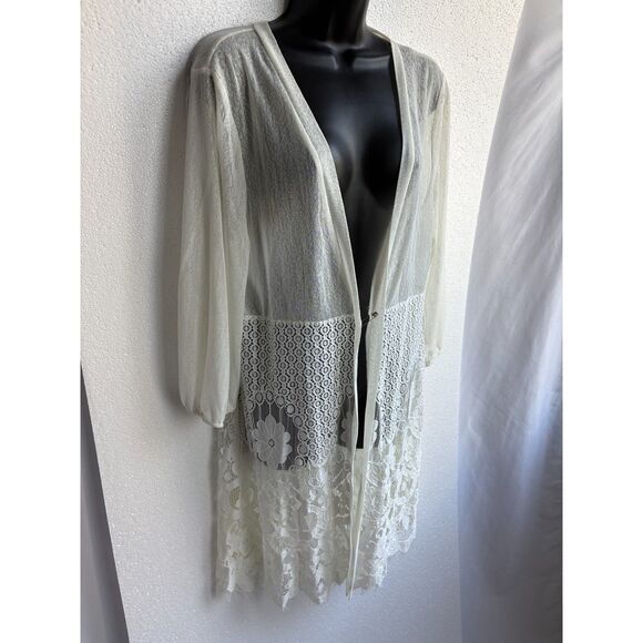 Siren Lily Mesh Stretch Cardigan Open Lace White Boho Plus Size 1X Bohemian - Picture 3 of 8